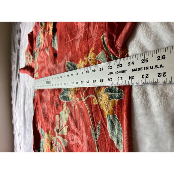 Tommy Bahama Mens Red Hawaiian Floral Silk Button-Up Shirt Large Short Sleeve - Picture 6 of 10